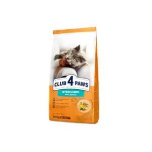 CLUB 4 PAWS Adult Sterilized Суха храна за кастрирани котки със сьомга – 14 кг